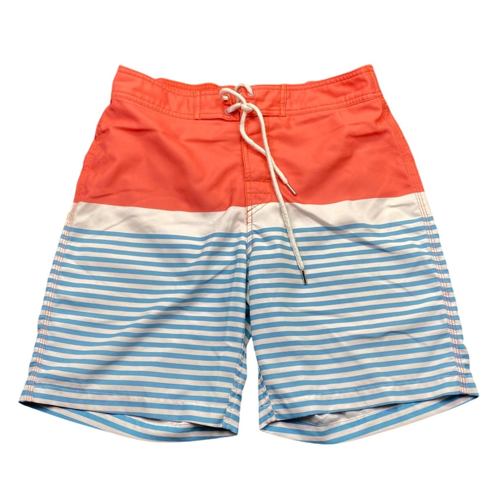 Southern Tide The Skipjack Mens Orange Blue Striped Board Shorts Swim Trunks S